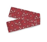 Extra Long Dinner Table Runner Christmas Red Cross - Stitch Reindeer Snowflakes Baubles Farmhouse Style Dining Room Decor Garden Fireplace Indoor Outdoor Party 13 x 70 Inches