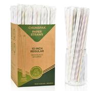 Extra Long Disposable Paper Straws, Individually Wrapped, 26 x 0.6 cm, Colourful Stripes - Pack of 400