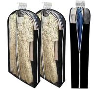 Extra Long Dress Bags for Gowns with 6.3" Gusset, 60" Clear Long Garment Bags for Hanging Clothes, Dresses Covers and Side Zipper Protector for Storage Clothing, Closet and Travel 3 Packs