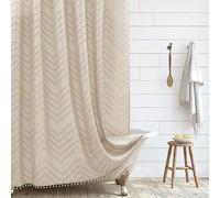 Extra Long Farmhouse Boho Chevron Shower Curtain, Woven Fabric 96 in Beige/Cream, 72 x 96, Tufted Striped, Modern Chic Textured Shower Curtain Set