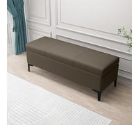 Extra Long Faux Leather Storage Ottoman Bench - Upholstered Storage Footstool for Bedroom & Living Room Stylish Entryway Ottomans & Stools with Ample Storage Space (Coffee)