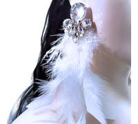 Extra Long Feather Crystal Earrings Lightweight Alloy Neckline Accent Ear Accessories for Women, フリーサイズ