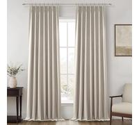 Extra Long Floor to Ceiling Pinch Pleat 108 Inch Curtains for Living Room 2 Panels Set, Luxury Grey Flax Linen Textured Viral Window Drapes with Hooks&Rings Heat Blocking Curtain for Summer Heat
