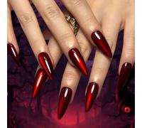 Extra Long Gel Press On Nails Almond, Cherry Red Super Long Stiletto Cat Eye Long-Lasting 30Pcs Reusable Stick On Fake Nails Kit with Glue Tabs for Party, Salon-Style Manicure Tips for Women