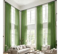 Extra Long Green Linen Blend ainsPleated Drapes for High Ceilings & Tall Light Filtering Privacy2 Panels 27" W x 288" LIdeal for Living Room & Bedroom