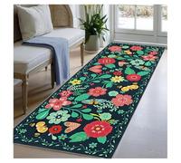 Extra Long Hallway Runner Rug 100x100cm - Floral Black Washable Kitchen Carpet Runner, Non Slip Stair Area Rug for Narrow Hallways & Front Door Hall Runner Mat for Corridor Living Room Entryway