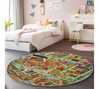 Extra Long Hallway Runner Rug - 60 x 120 cm Non Slip Low Pile Carpets for Kitchen Bedside Dining Room Office, Cartoon City Children'S Playground Map Washable Indoor Entryway Rugs, Colorful