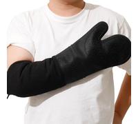 Extra Long High Temp Oven Mitts - 2pcs Commercial, Heavy Duty Non-Slip Grip Mitts - Silicone Heat Resistant Up to 500 Degrees, Ideal for Cooking, Baking & Frying, Black