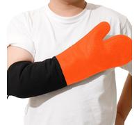 Extra Long High Temp Oven Mitts - 2pcs Commercial, Heavy Duty Non-Slip Grip Mitts - Silicone Heat Resistant Up to 500 Degrees, Ideal for Cooking, Baking & Frying, Orange