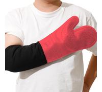Extra Long High Temp Oven Mitts - 2pcs Commercial, Heavy Duty Non-Slip Grip Mitts - Silicone Heat Resistant Up to 500 Degrees, Ideal for Cooking, Baking & Frying, Red