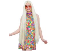 Smiffys Extra Long Hippie Wig, Blonde Straight, 1960's Groovy Fancy Dress, 1960s Dress Up Wigs