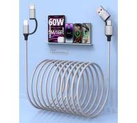 Extra Long iPhone Charger Cable 5M, MFi Certified 4-in-1 Cable 15FT Braided Charging Cord 60W Fast USB-C and Lightning Multi Charger Lightning/Type C/USB A for iPhone 16/15/14, iPad, Samssung, Android