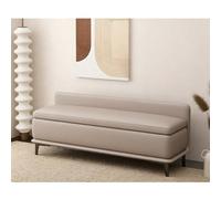Extra Long Khaki Leather Sofa Stool with BackrestUpholstered Ottoman Bench for Home Shoe Changing End of Bed Storage Soft Close Lid 60cm
