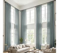 Extra Long Linen Blend Pleated Drapes, 2 Panels 52"x276" for High Ceilings & Tall, Light Filtering Privacy ains for Living Room & Bedroom, Ele Moss Green