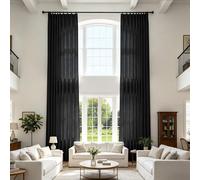 Extra Long Linen Blend Pleated Drapes for High Ceilings, Light Filtering Privacy ains for Living Room & Bedroom, 27" W x 120" L, Black, 1 Panel