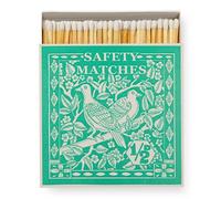 Extra Long Matches - Green Birdy Stamp Art Matchbox, Luxury Matches, Coloured Tips Matches, Luxury Giant Matches, XL Matchbox Long Matches for Candles Gift, Fireside Woodburner Candle Matches