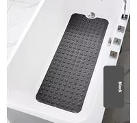 Extra Long Non Slip Bath Mat for Tub, 101 x 40cm Anti Slip Shower Mat, Anti Mould Machine Washable Bathroom Bathtub Mat with Suction Cups & Drain Holes, Soft on Feet (Black)