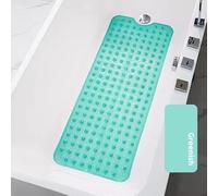 Extra Long Non Slip Bath Mat for Tub, 101 x 40cm Anti Slip Shower Mat, Anti Mould Machine Washable Bathroom Bathtub Mat with Suction Cups & Drain Holes, Soft on Feet (Transparent Green)