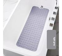 Extra Long Non Slip Bath Mat for Tub, 101 x 40cm Anti Slip Shower Mat, Anti Mould Machine Washable Bathroom Bathtub Mat with Suction Cups & Drain Holes, Soft on Feet (Light Grey)