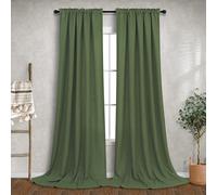 Extra Long Olive Green Linen Curtains 108 Inches Long for Large Window 2 Panels Modern Elegant Pretty Drapes Light Filtering Sheer Emerald Loden Green Curtains for Living Room Dining Bedroom 9 FT Tall