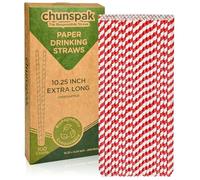 Extra Long Paper Straws 10 Inch - Biodegradable Disposable Long Drinking Straws - Red/White Striped, 100