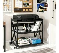 Extra Long Printer Stand with Baffles, 31.5" W x 17.7" D Printer Cart,Black | Heavy Duty Printer Workstation, 3-Tier Rolling Stand with Locking Casters & Power Outlet for A3 Wide Format Photo Printers