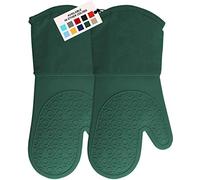 Extra Long Professional Silicone Oven Mitt, Oven Mitts with Quilted Liner, Heat Resistant Pot Holders, Flexible Oven Gloves, 1 Pair (Green, 13.7 inch)