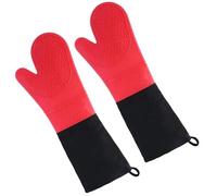 Extra Long Professional Silicone Oven Mitts with Quilted Liner, Durable Heat Resistant Oven Gloves, Heat Resistant Oven Gloves,2pcs (Red, 19.7inch)