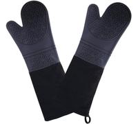 Extra Long Professional Silicone Oven Mitts With Quilted Liner, Heat Resistant Oven Gloves Silicone Oven Mitts And Pot Holders Long Sleeves Baking Gloves, Cooking Gloves Protect Your Hands Arm (Black)