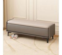 Extra Long Rectangular Storage Bench for Living Room - Upholstered Footstool for Bedroom, Padded Ottoman at Bed Foot, Dark Grey & Camel, 70cm