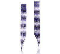 Extra Long Rhinestone Drop Earrings Women’s Sparkling Waterfall Fringe Tassel CZ Crystal Statement Studs Wedding Bridal Party Simulated Diamond Dangle Earrings for Bride Bridesmaids blue