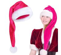 Extra Long Santa Claus Hat for Adults,75cm Large Pink ChristmasHat,Xmas Caps,Velvet Christmas Hats,Santa Claus Costume Father Christmas Fancy Dress Accessory Props For Christmas Party Funny Xmas Gift