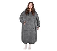 Extra Long Sherpa Hoodie Blanket Ghepard, Fluffy Oversized Cosy Blanket with Sleeves and Hood, Warm Large Hooded Blanket, Wearable Blanket as a Gift Idea for Women Men, Grey