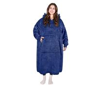 Extra Long Sherpa Hoodie Blanket Ghepard, Fluffy Oversized Cosy Blanket with Sleeves and Hood, Warm Large Hooded Blanket, Wearable Blanket as a Gift Idea for Women Men, Dark Blue