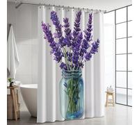 Extra Long Shower Curtain 39x79 inch,White Outdoor Curtains Waterproof, Garden Shower Curtain Lavender Polyester Fabric Bathroom Curtains Weighted Hem with 12 Plastic Hooks for Bathtub Room GJ-912