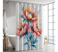 Extra Long Shower Curtain 79x79 inch,Orange Outdoor Curtains Waterproof, Garden Shower Curtain Peony Polyester Fabric Bathroom Curtains Weighted Hem with 12 Plastic Hooks for Bathtub Room Home GJ-794
