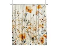 Extra Long Shower Curtain for Bathroom 180x180cm, Flower Curtains with Shower Curtain Hooks, Waterproof Quick-Drying Fabric Bathroom Curtains, Weighted Hem Easy Care for Tub Home Window Decor A-91