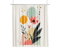 Extra Long Shower Curtain for Bathroom 180x180cm, Simple Flower Curtains with Shower Curtain Hooks, Waterproof Quick-Drying Fabric Bathroom Curtains, Weighted Hem Easy Care for Tub Home Curtain B-42