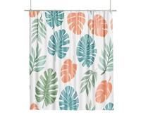 Extra Long Shower Curtain for Bathroom 180x220cm, Simple Leaves Curtains with Shower Curtain Hooks, Waterproof Quick-Drying Fabric Bathroom Curtains, Weighted Hem Easy Care for Tub Home Curtain H-24