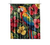 Extra Long Shower Curtain for Bathroom 200x180cm, Flower Parrot Curtains with Shower Curtain Hooks, Waterproof Quick-Drying Fabric Bathroom Curtains, Weighted Hem Easy Care for Tub Home Curtain G-65