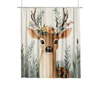 Extra Long Shower Curtain for Bathroom 240x200cm, Flower Deer Curtains with Shower Curtain Hooks, Waterproof Quick-Drying Fabric Bathroom Curtains, Weighted Hem Easy Care for Home Curtain Decor F-84