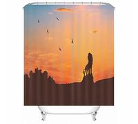 Extra Long Shower Curtain Liner, Throom Shower Washable Curtains Polyester Sunset Bird Horse Decorative for Thtub 165X200cm Orange