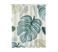 Extra Long Shower Curtain Sage Green with 12 Shower Curtain Hooks, Bathroom Curtains 240x200 cm, Curtains with Waterproof Polyester Fabric Weighted Hem Quick Dry Durable for Wet Room (Leaf) -6953