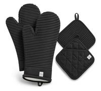 Extra Long Silicone Oven Mitts and Pot Holders Sets | Heat Resistant 500°F BPA-Free Food Grade Silicone Hot Pads & Kitchen Mittens | 4-Piece Set of Oven Gloves & Potholders for Kitchens.