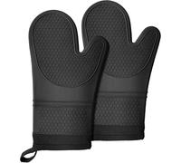 Extra Long Silicone Oven Mitts, Heat and Slip Resistant Oven Mitts with Soft Cotton Lining Non-Slip Textured Grip, Long Flexible Thick Gloves for BBQ, Baking, Cooking, 12.59 inches, Black