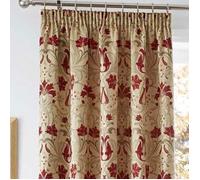 EXTRA LONG SINGLE PENCIL PLEAT THERMAL DOOR CURTAIN PANEL LIGHT GOLD with Red Chenille details 66" x 108" drop~168 x 274 cm HEAVY WEIGHT PERIOD STYLE TAPESTRY.( One single panel-ONLY ONE WILL BE SENT)