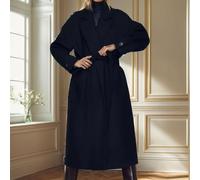 Extra Long Slim Woolen Coat with Lapel Neckline for Women, Thickened Material for Autumn and Winter (XL Black)