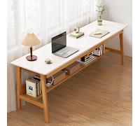 Extra Long Solid Wood Desk for 2 Users - 71" Modern Home Office Writing Table with Sto Shelves, Slish Study Desk for Work & Study, & Spacious
