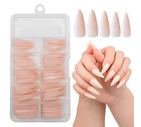Extra Long Stiletto Glossy Fake Nail 100 PCS Full Cover Acrylic Press on Nails Art Tips False Nail for Beginner Women & Girls Manicure (Light Nude)