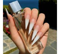 Extra Long Stiletto Press On Nails - White Ombre French Tip False Nails, Gradient Luxury Glue On Nails with Natural Curve, Reusable Acrylic Look Fake Nails for Parties, Weddings, Nights Out